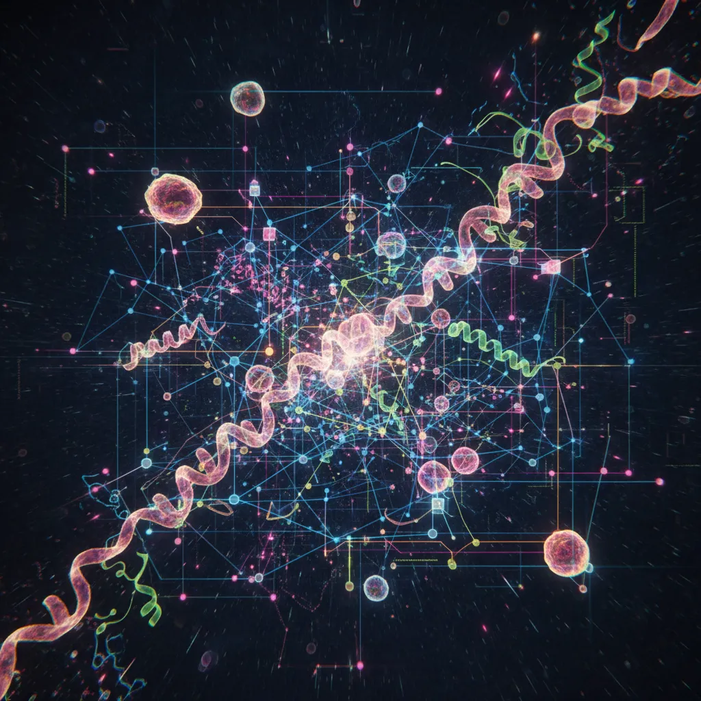 Abstract visualization of AI analyzing biological data