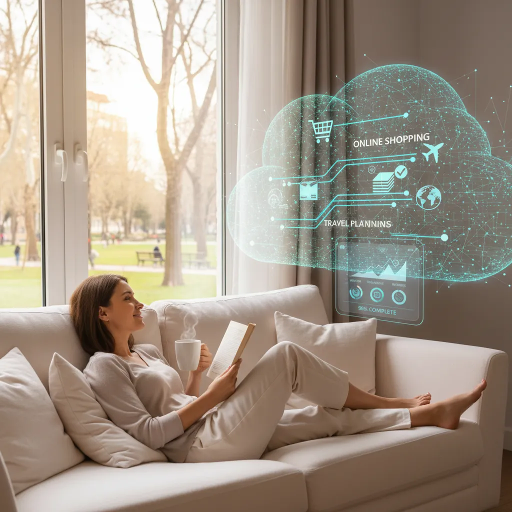 Person relaxing while AI handles tasks