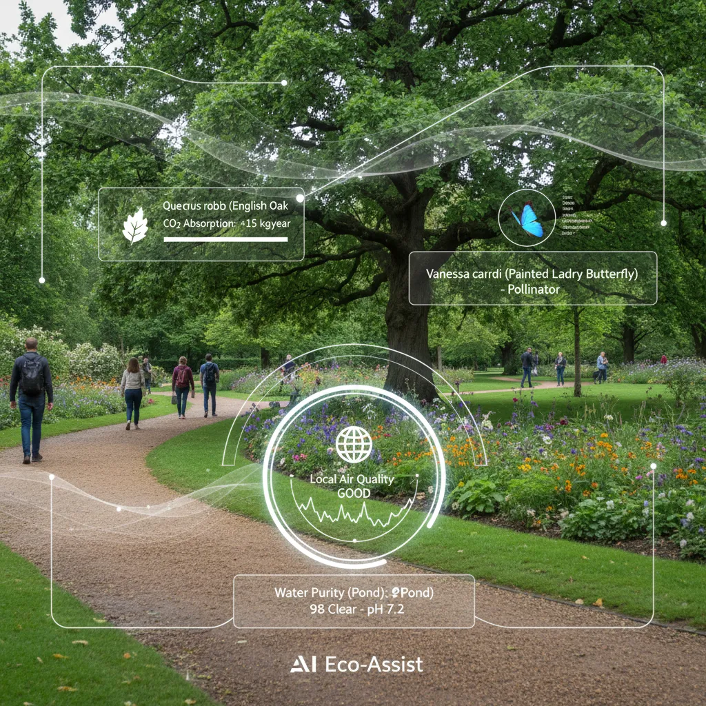 Urban park with AI augmented reality overlays