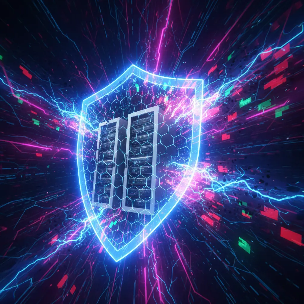 Autonomous AI agents actively defending a digital network from cyberattacks.