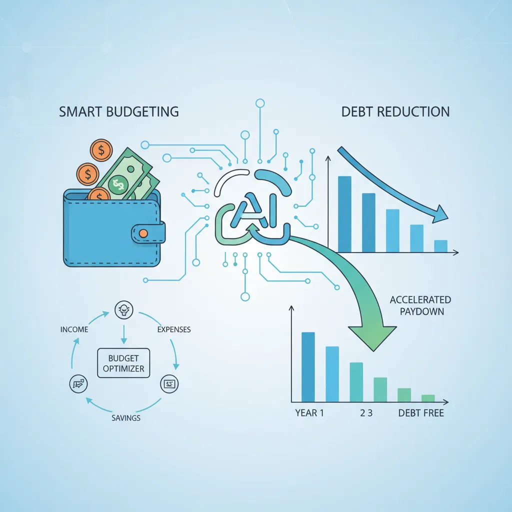 Infographic showing AI optimizing budgeting and debt management.