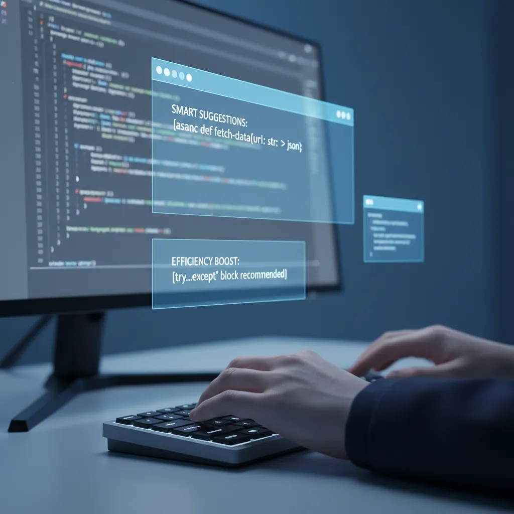 AI-generated code snippets on a screen enhancing developer efficiency
