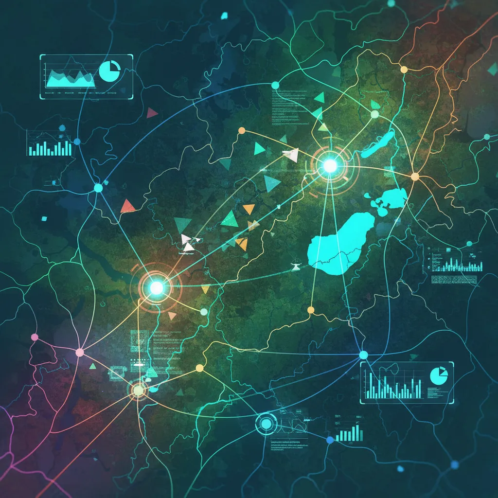 Abstract AI neural network processing drone data over a wildlife map