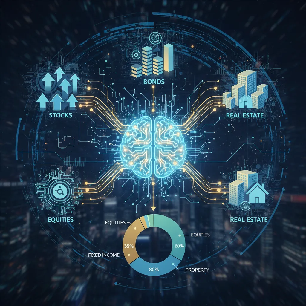 AI algorithms dynamically optimizing a diversified investment portfolio.