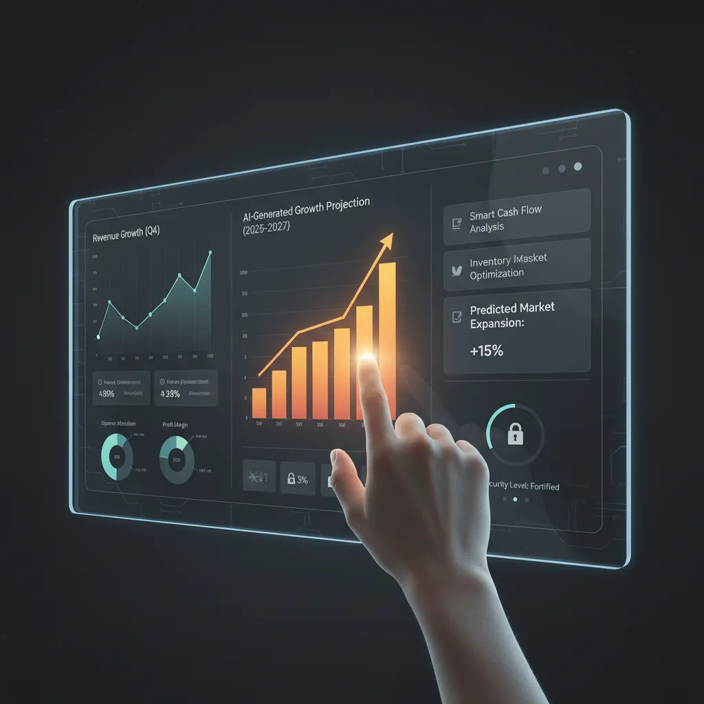 AI financial dashboard showing growth for a small business