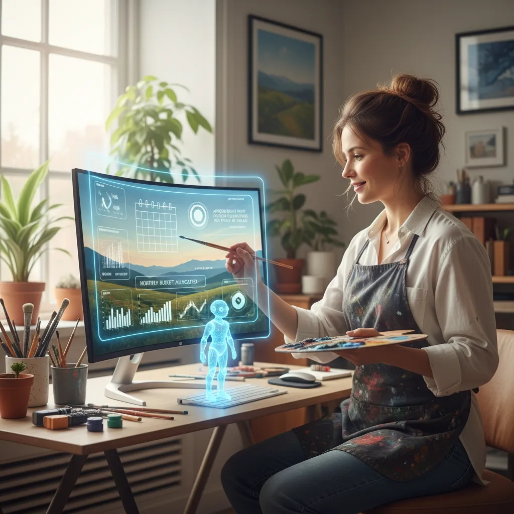 Person enjoying a hobby while AI manages background tasks