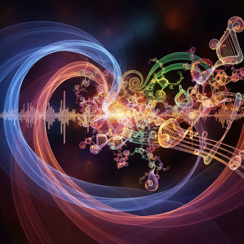 Abstract art representing AI generating musical patterns