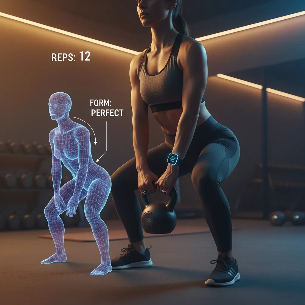 Holographic AI trainer guiding home workout