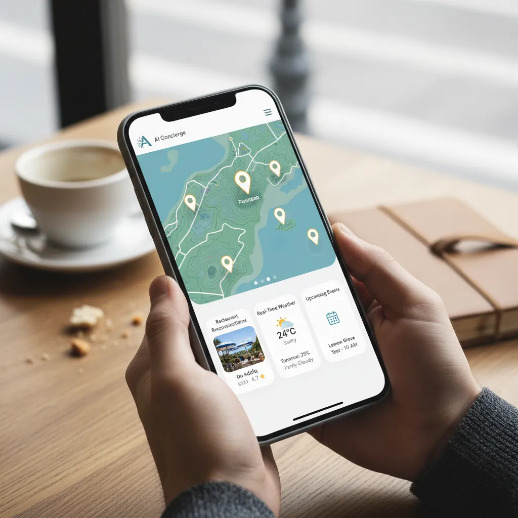 A smartphone displaying an AI-generated travel itinerary with a map and suggestions.