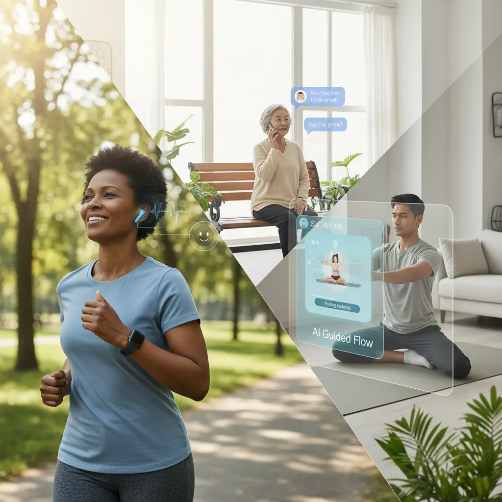 Diverse individuals using AI for mental health in daily life