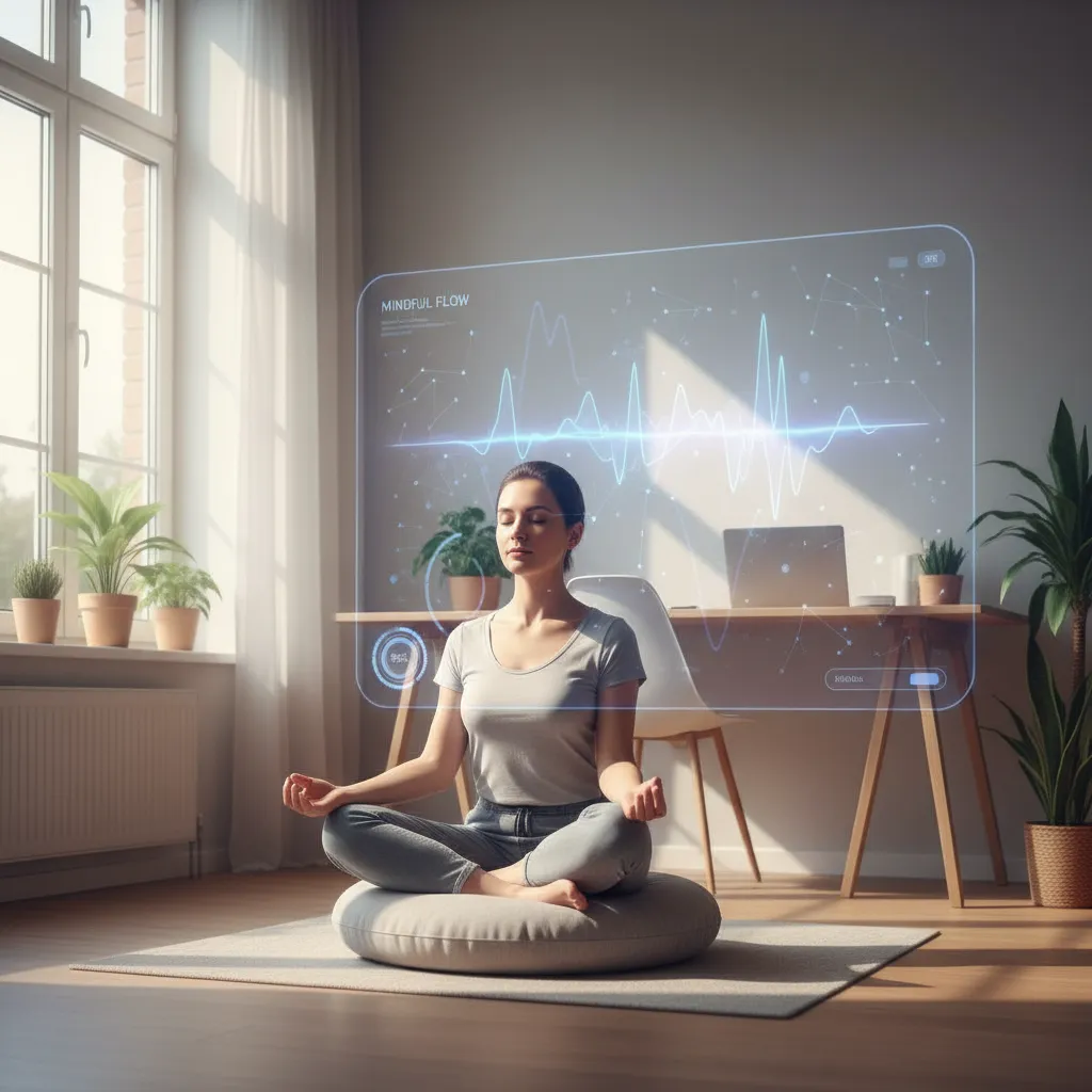 Person meditating with AI visualization