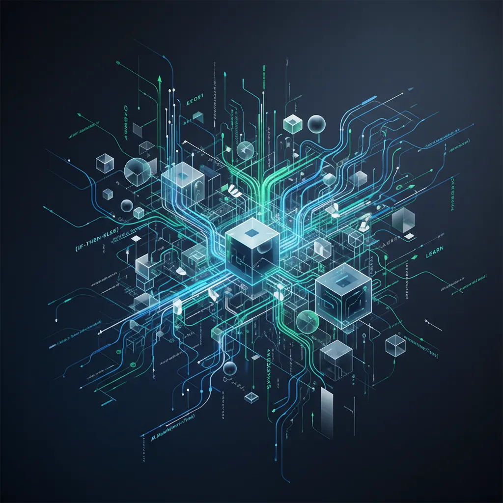 Abstract depiction of AI algorithms creating stories