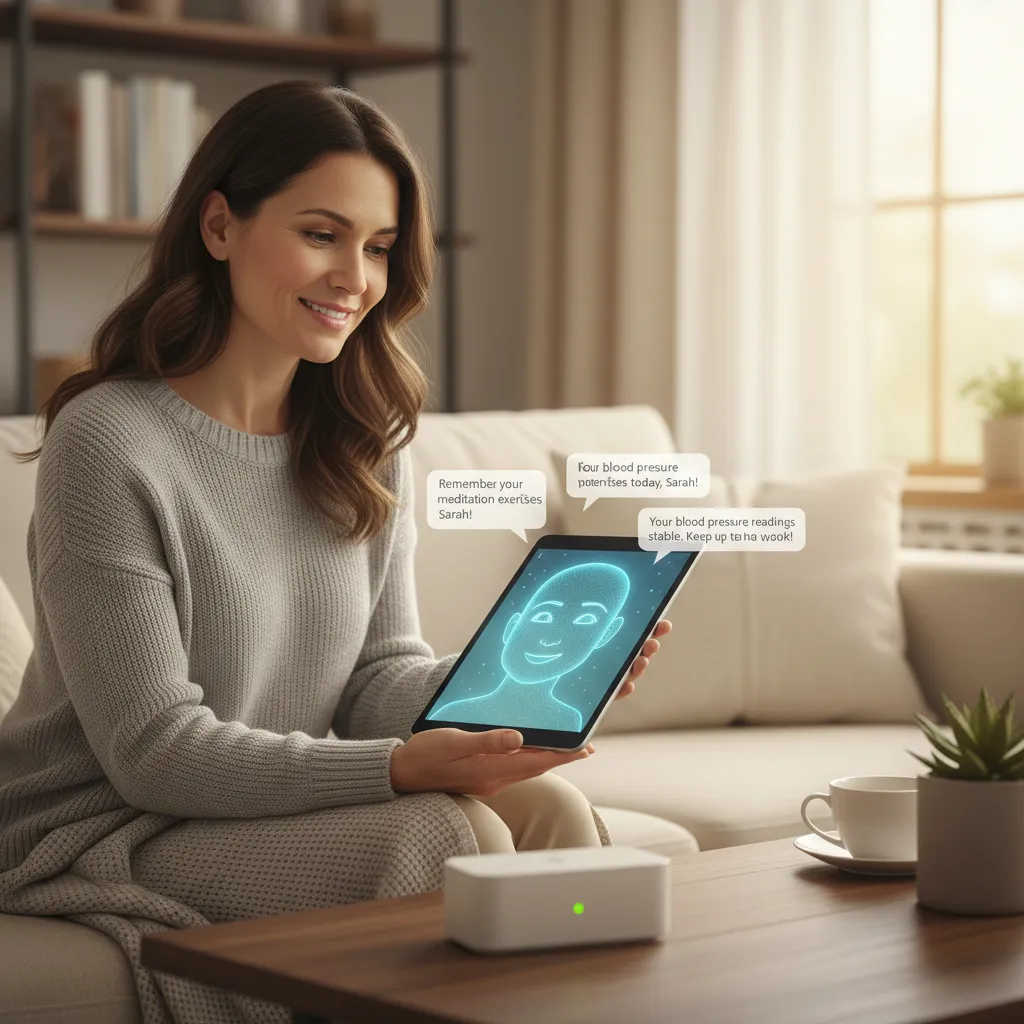 Patient interacting with an AI virtual health assistant for personalized care.