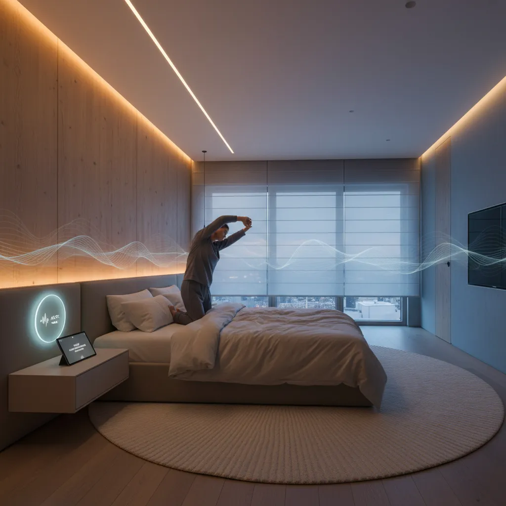 Smart bedroom with AI adjusting settings for sleep