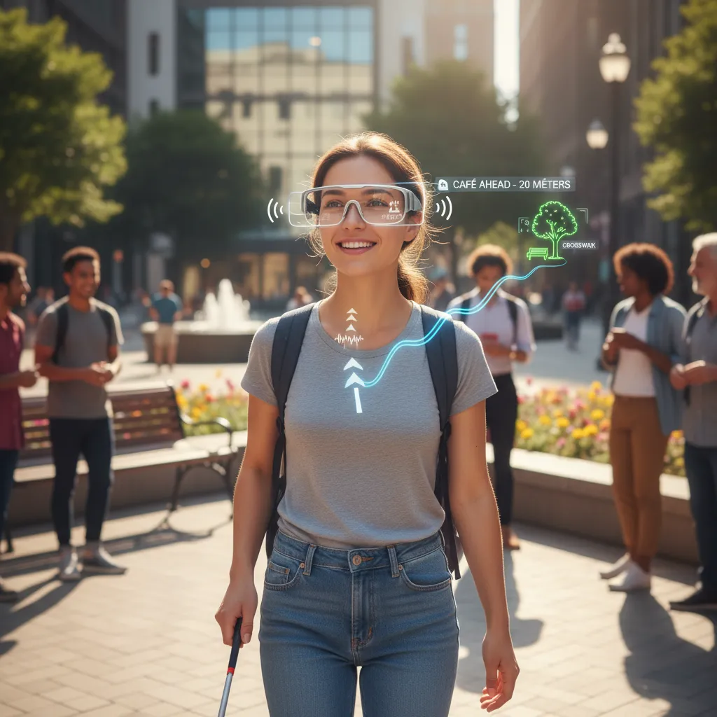 Person with visual impairment using smart glasses for navigation