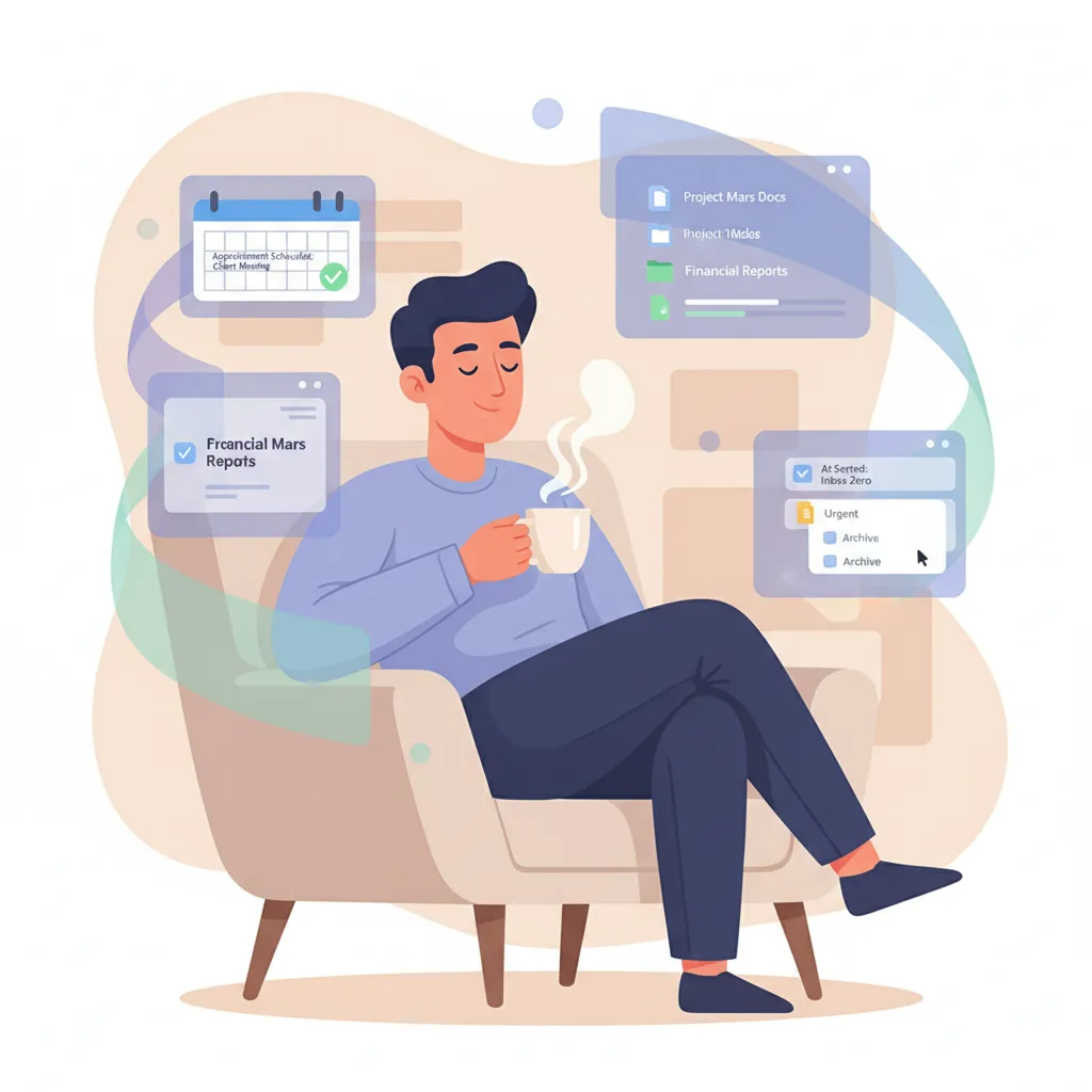 Person relaxing while AI agents manage tasks