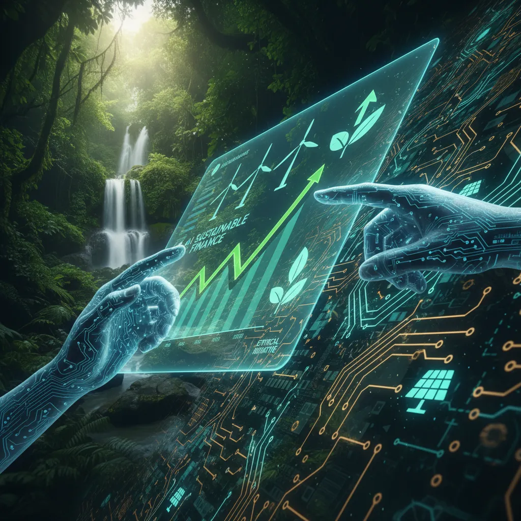 A vivid, cinematic hero image representing the convergence of AI, finance, and sustainability