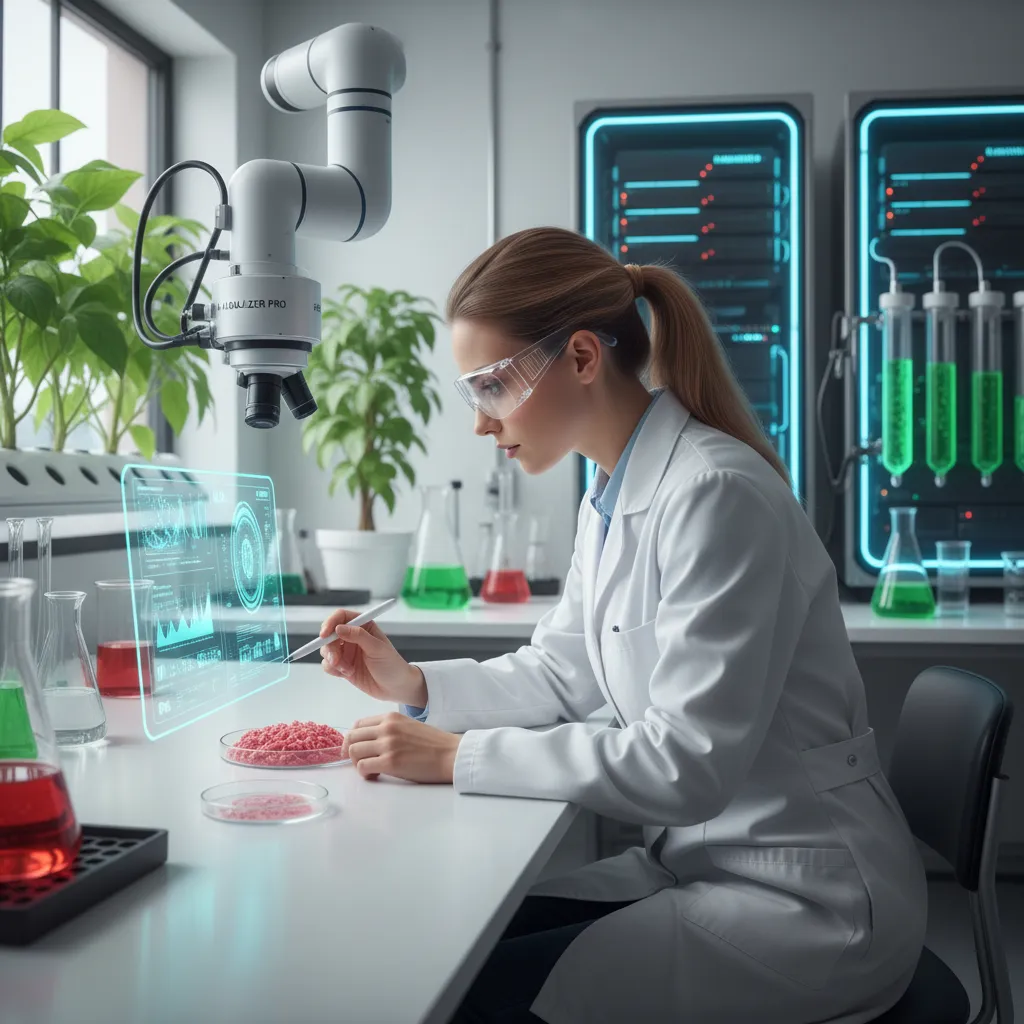 Scientist using AI tools for sustainable food research