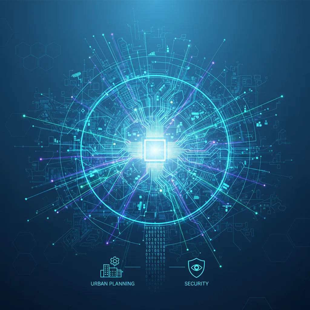 Abstract AI algorithms over city infrastructure schematic