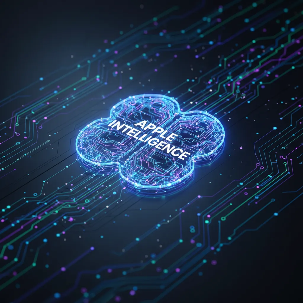 A cinematic image showing an iPhone screen split between traditional iOS and the new glowing, abstract interface of Apple Intelligence.