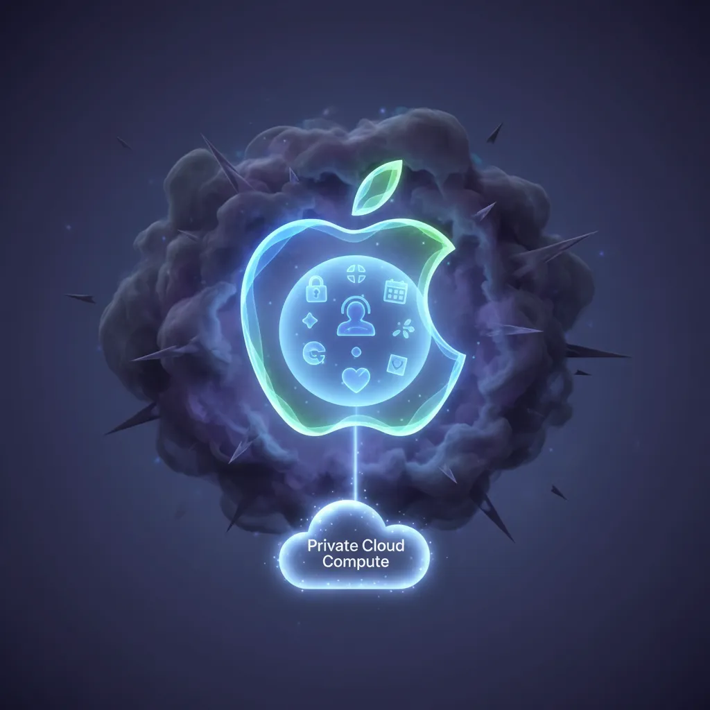 Symbolic representation of Apple's Private Cloud Compute ensuring user data privacy for AI tasks.