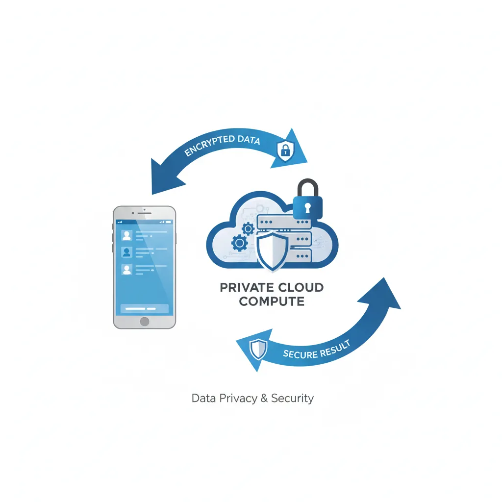 Infographic explaining how Apple's Private Cloud Compute ensures user data privacy for AI tasks.