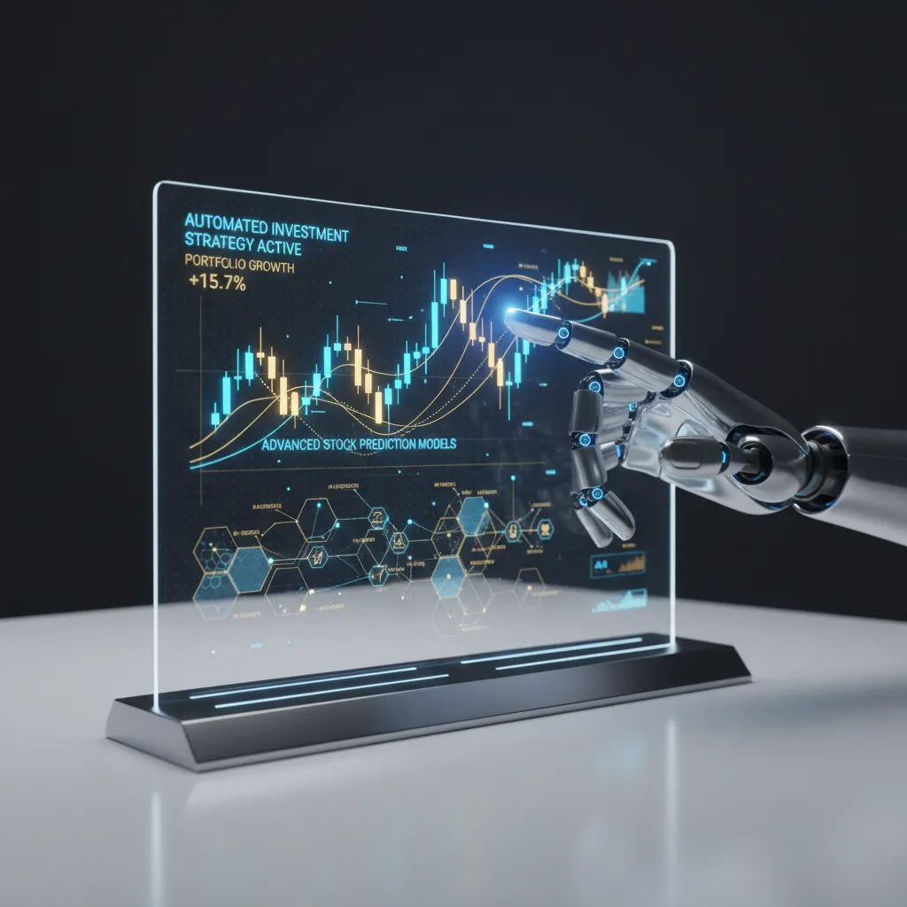 Robot hand on holographic stock chart