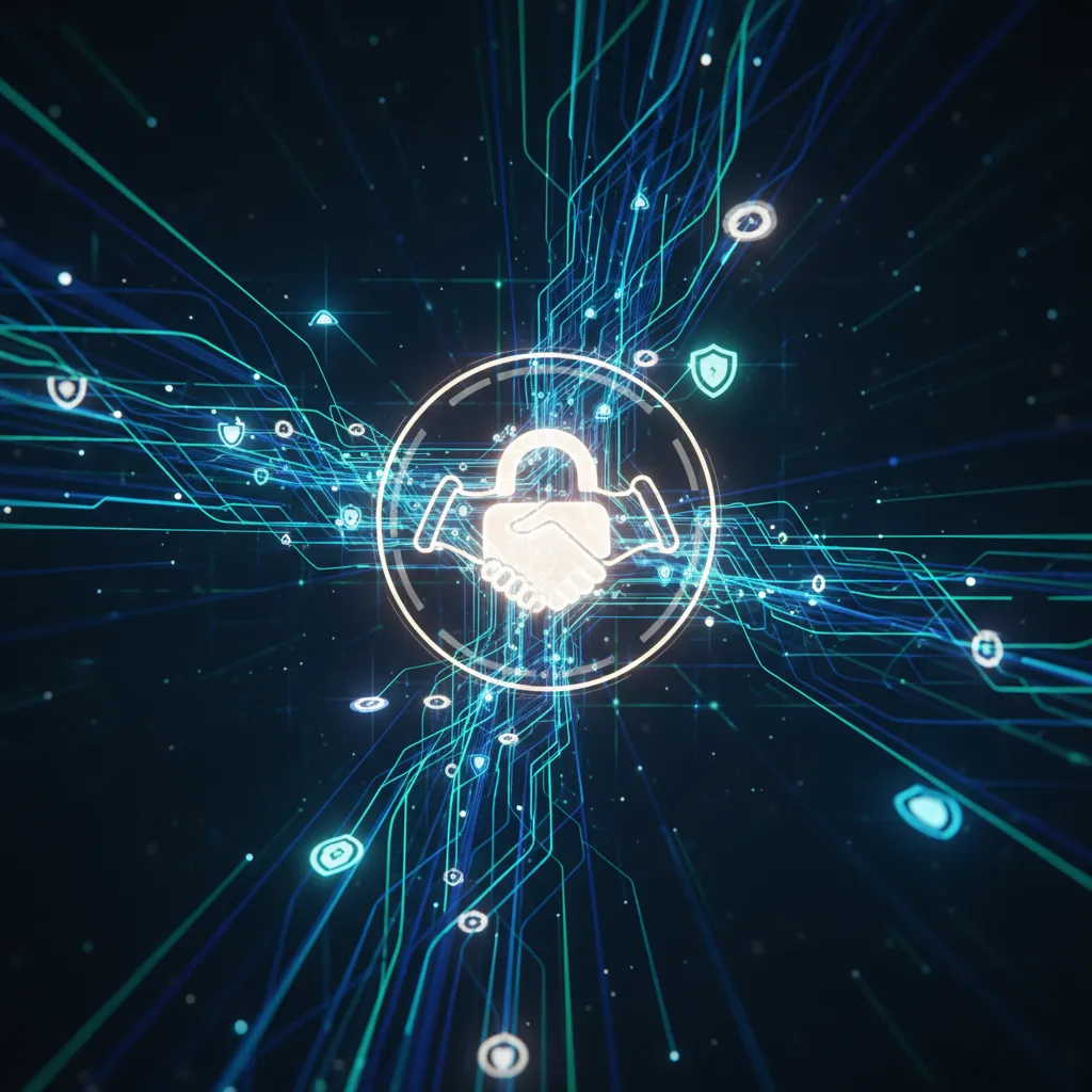 Abstract representation of secure blockchain digital transactions in fintech.