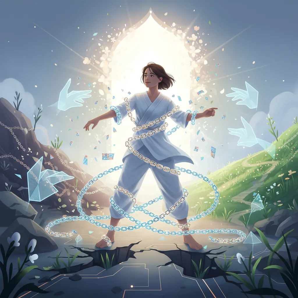 Person breaking free from bad habits with AI guidance