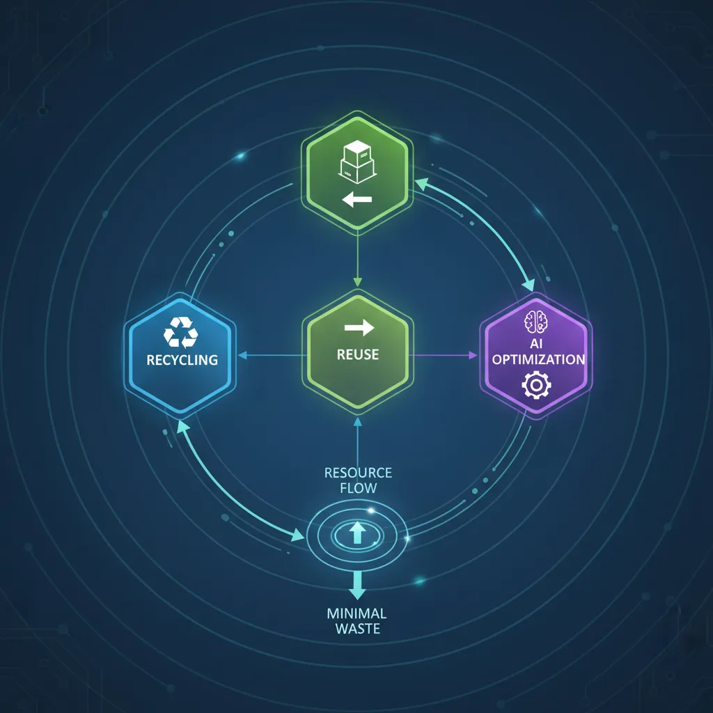 Abstract digital representation of circular economy with AI integration