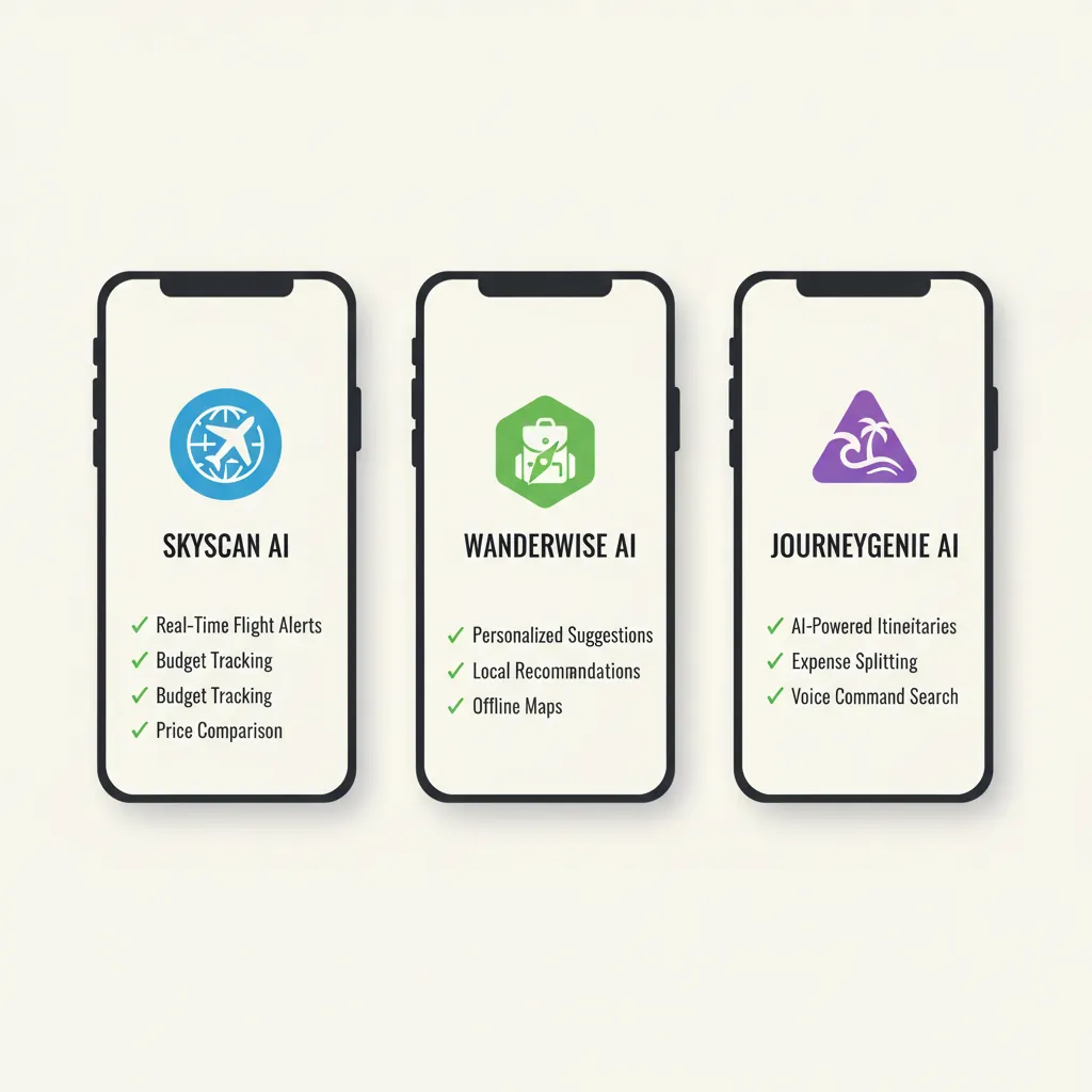 A graphic comparing the logos and key features of top AI travel planning tools in 2024.