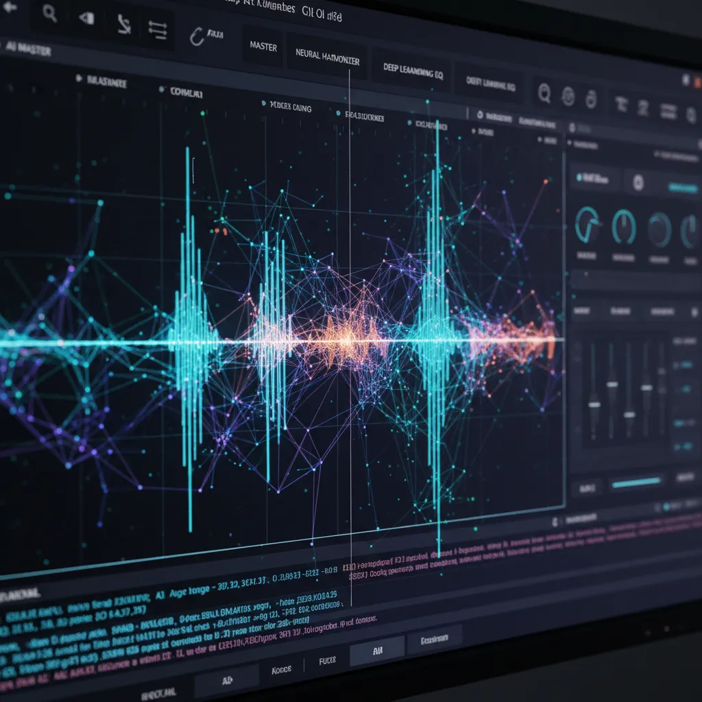 AI algorithms enhancing music waveforms on a DAW screen