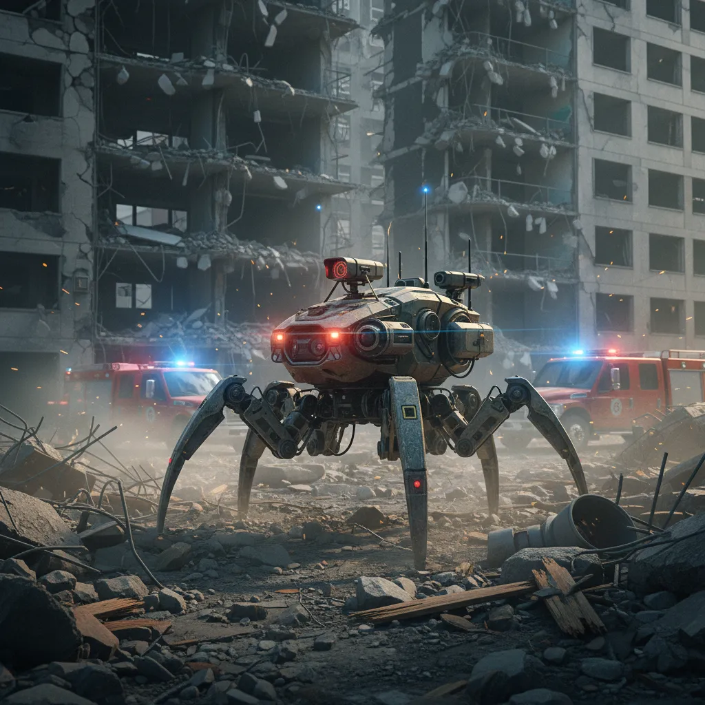 Multi-legged autonomous robot with thermal cameras traversing rubble in a collapsed building