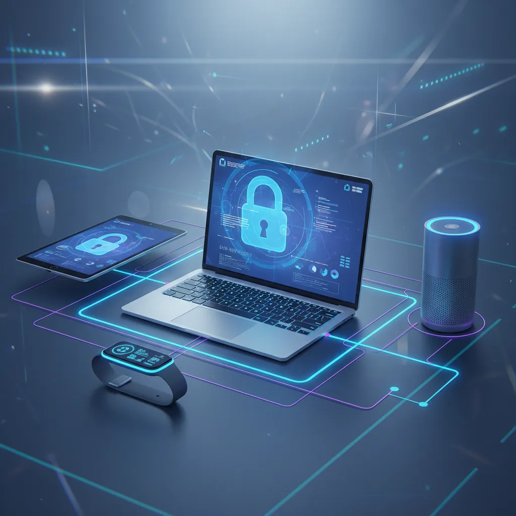 Interconnected smart devices with a padlock icon, representing edge AI security