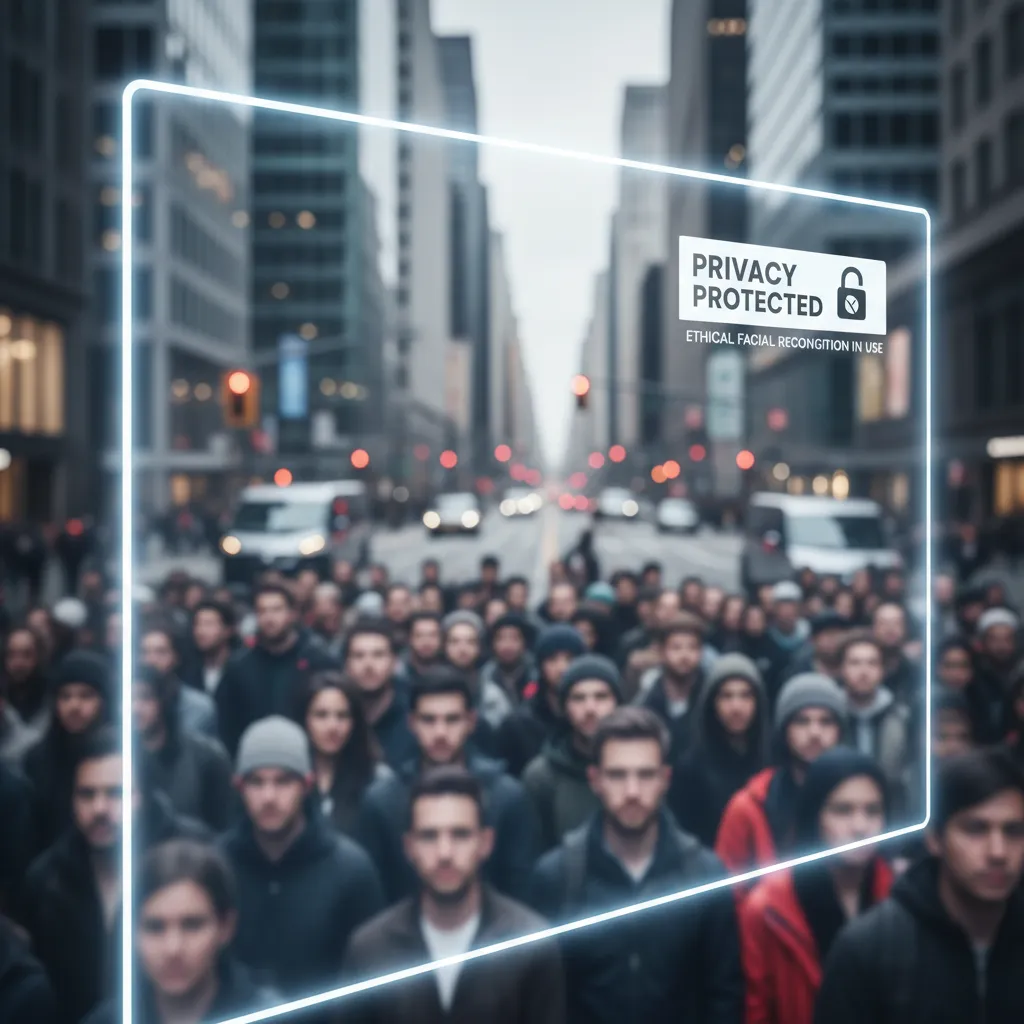 Digital screen showing anonymized faces with privacy protected indicator
