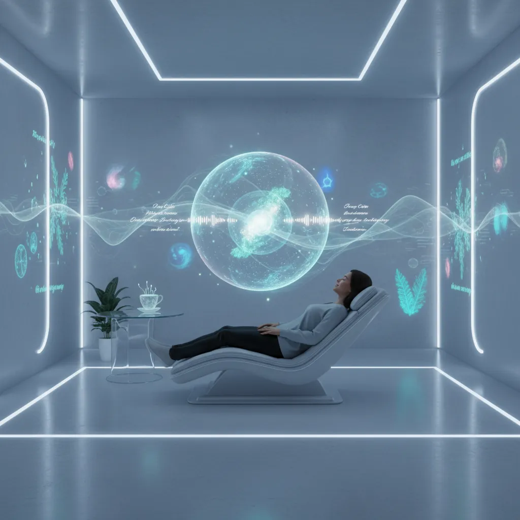 Futuristic AI therapy session with a non-humanoid AI entity