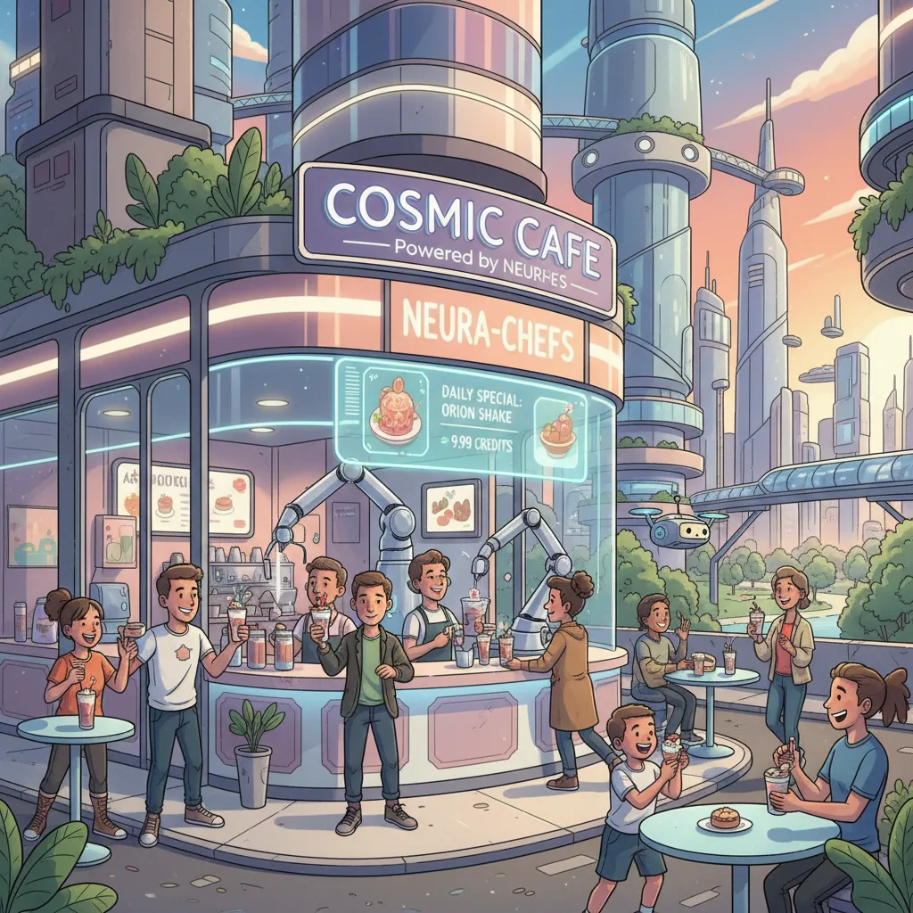 Futuristic small business thriving with AI integration