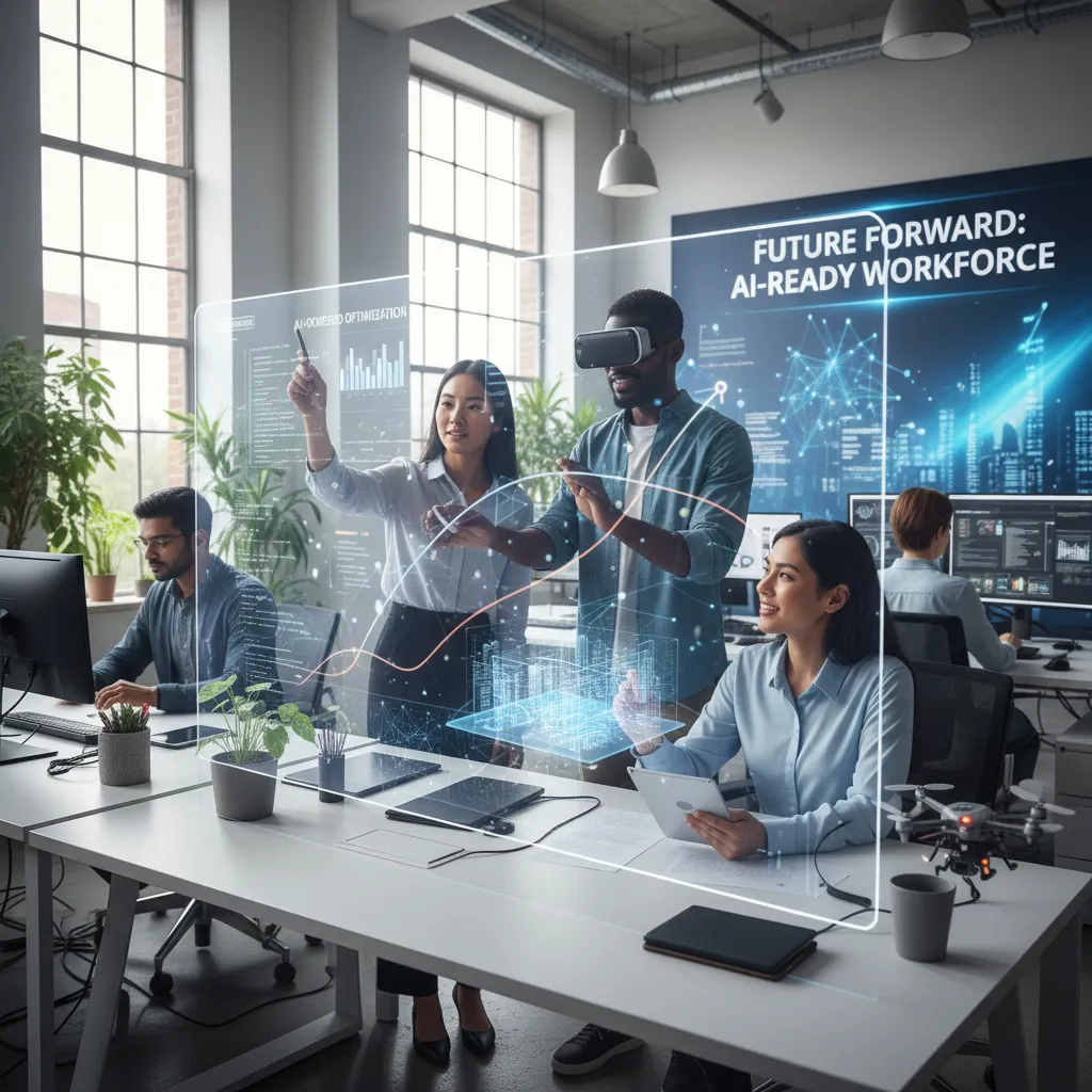 Professionals using AI-enhanced skills in workplace