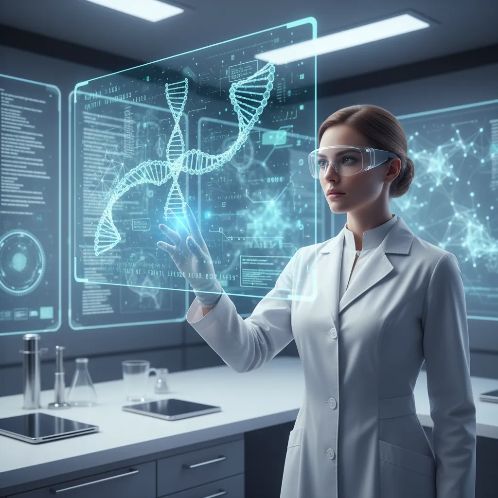 Scientist analyzing genetic code with AI