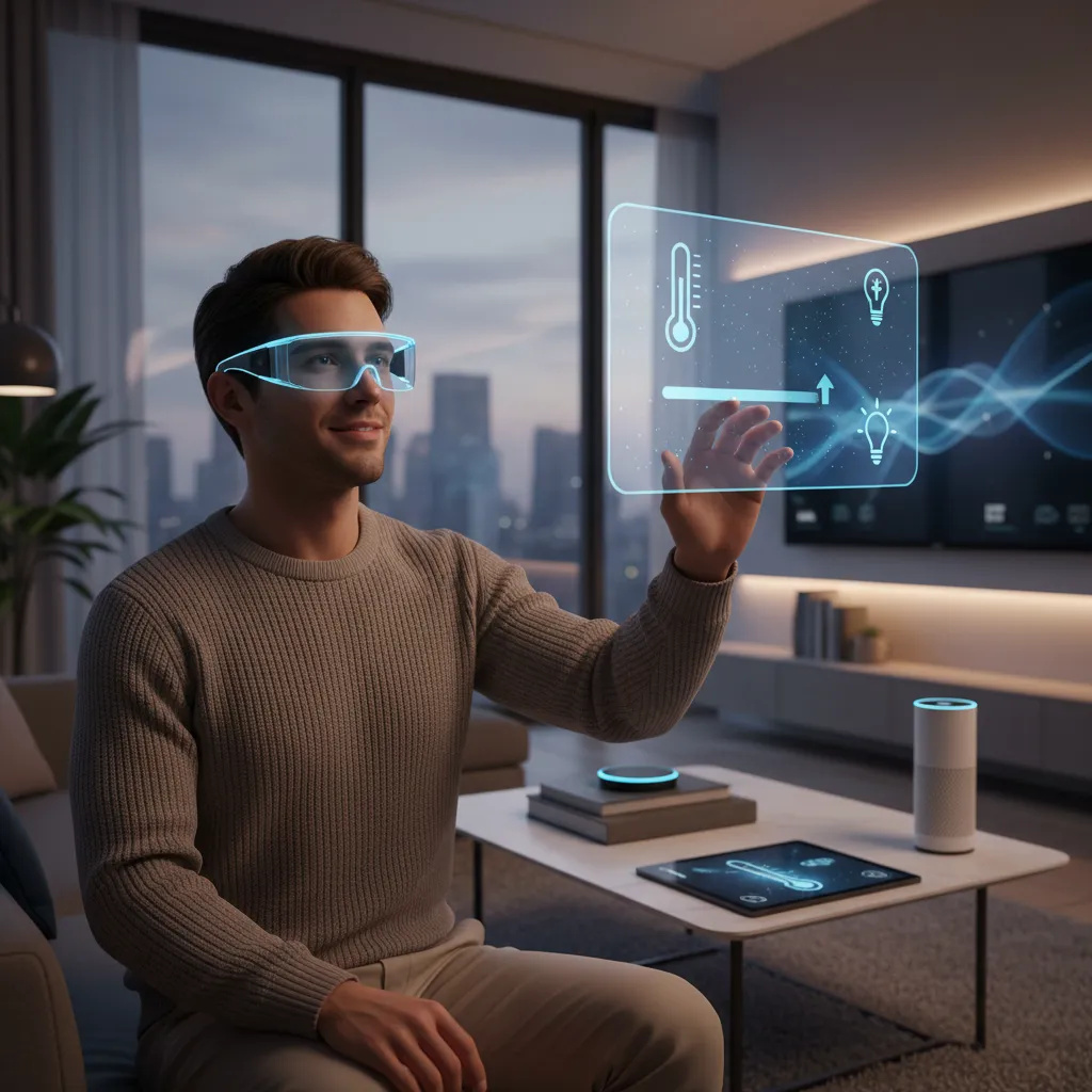User controlling smart home with AI smart glasses and gestures