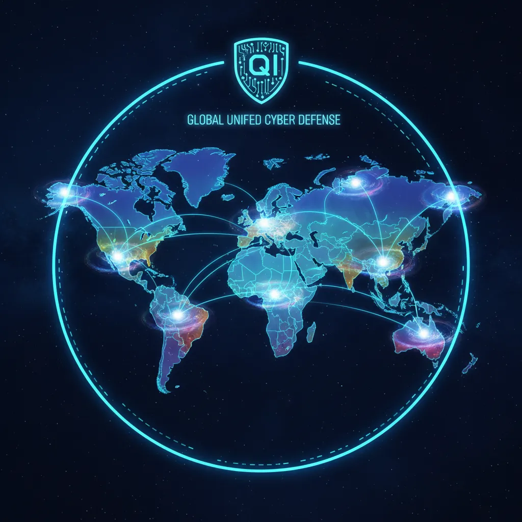 Global map with quantum AI cybersecurity pathways