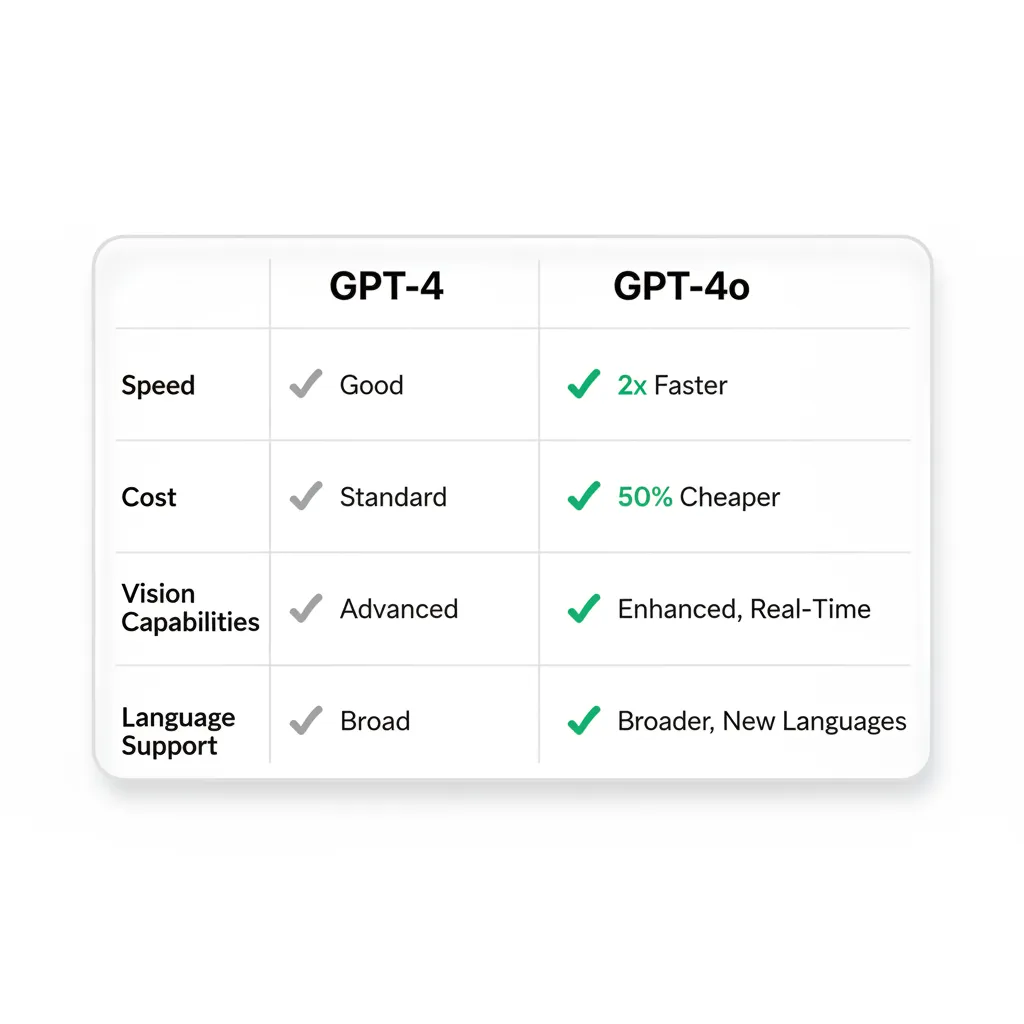 Comparison chart of features between GPT-4 and the new GPT-4o.