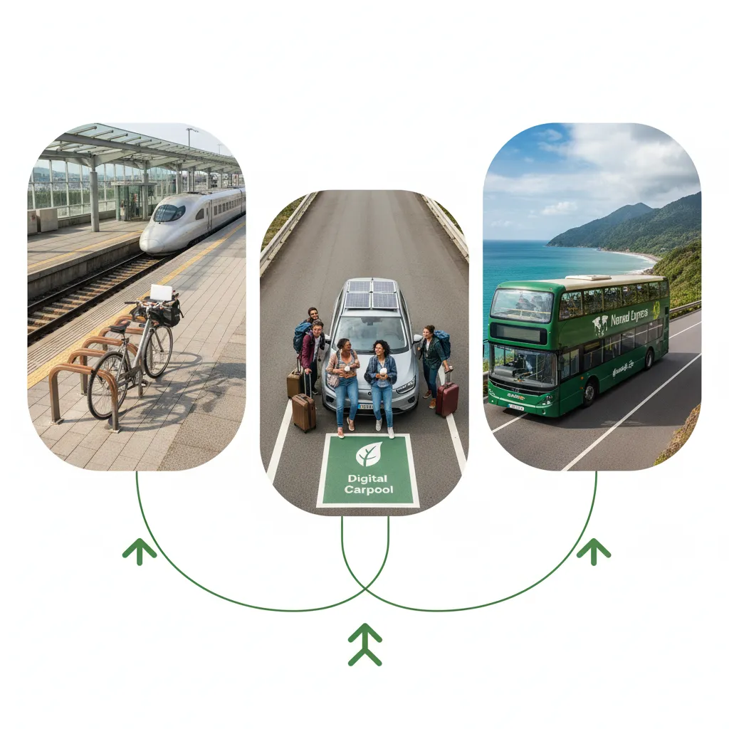 Sustainable transport options for digital nomads including cycling, carpooling, and electric bus