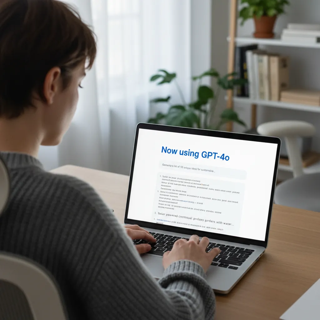 A person accessing the new GPT-4o model through the OpenAI website on their laptop.