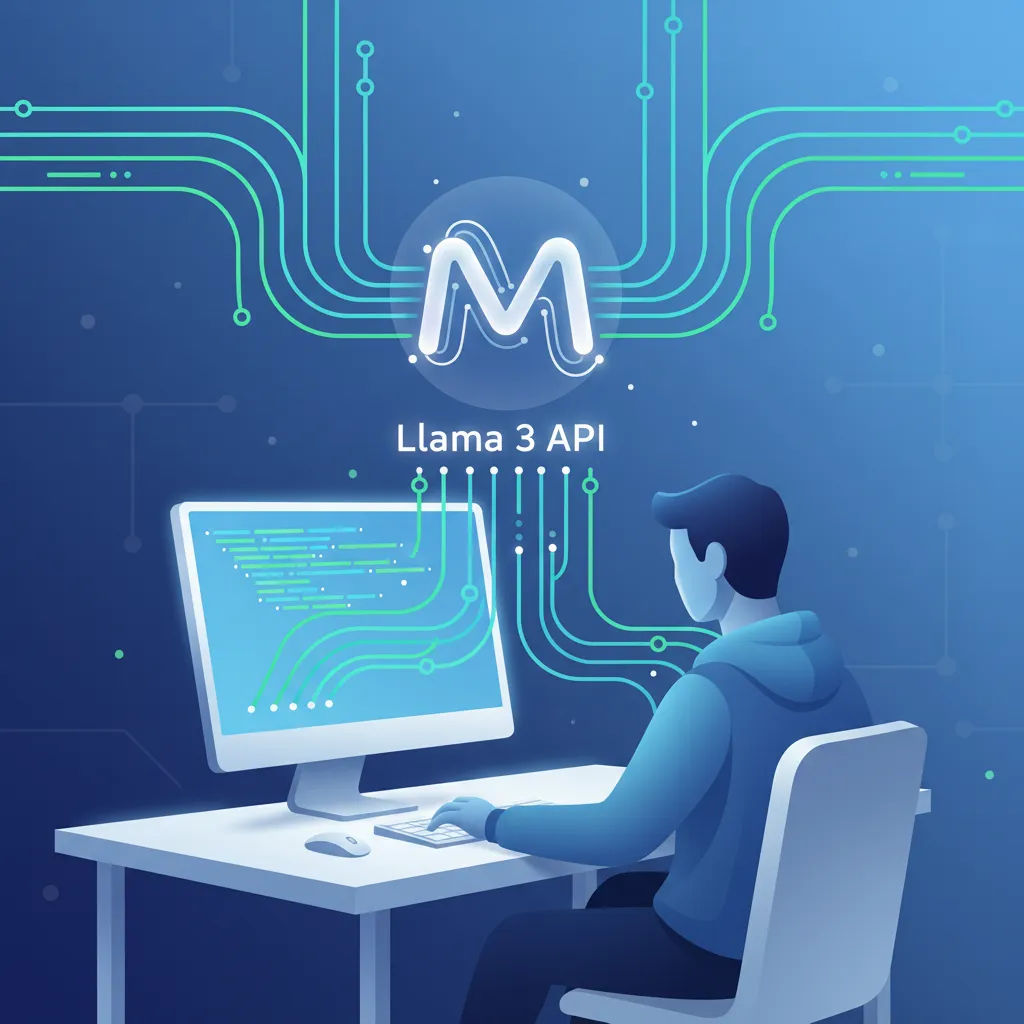 Illustration showing a developer using the Llama 3 API.