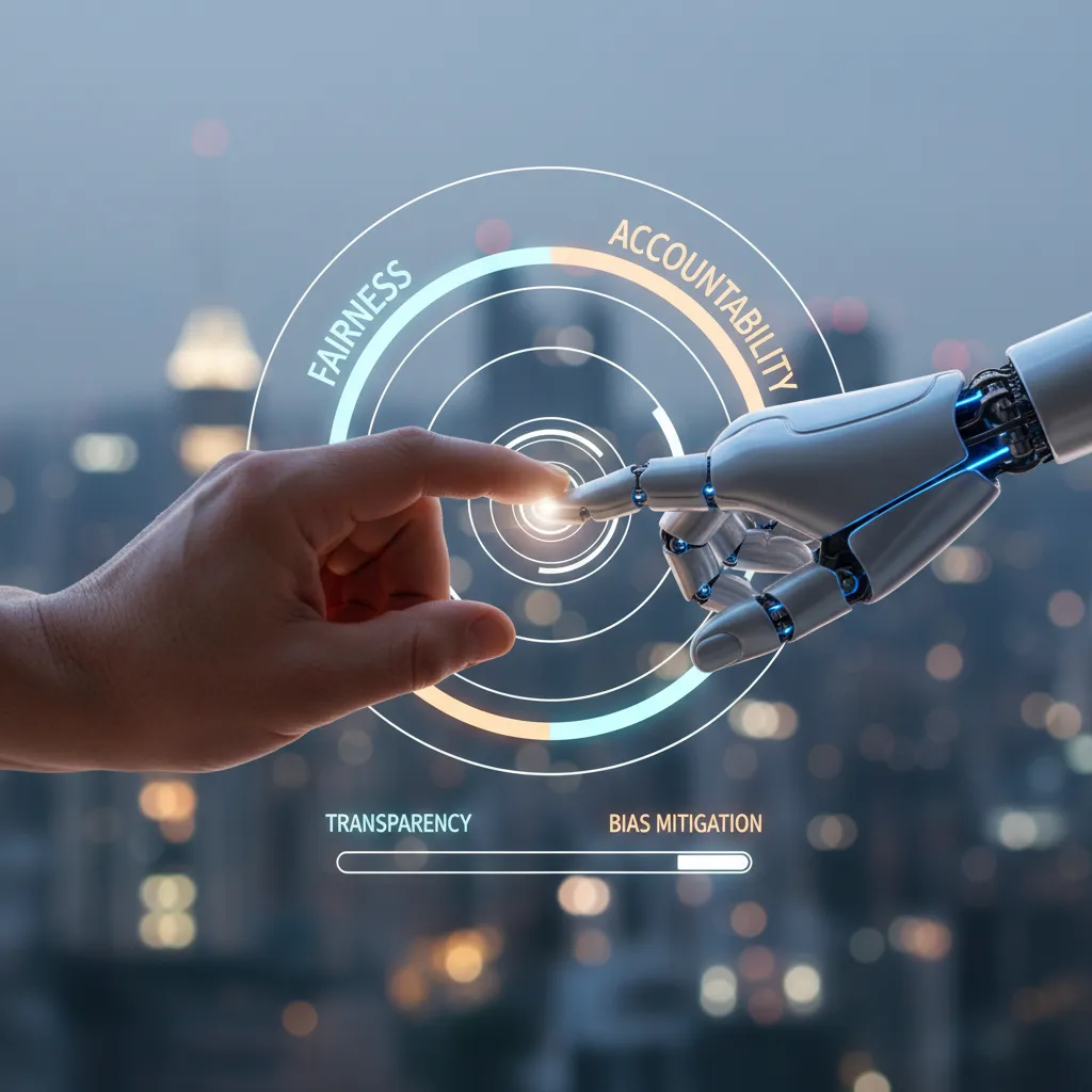 Human and robotic hands adjusting an AI ethics dial.