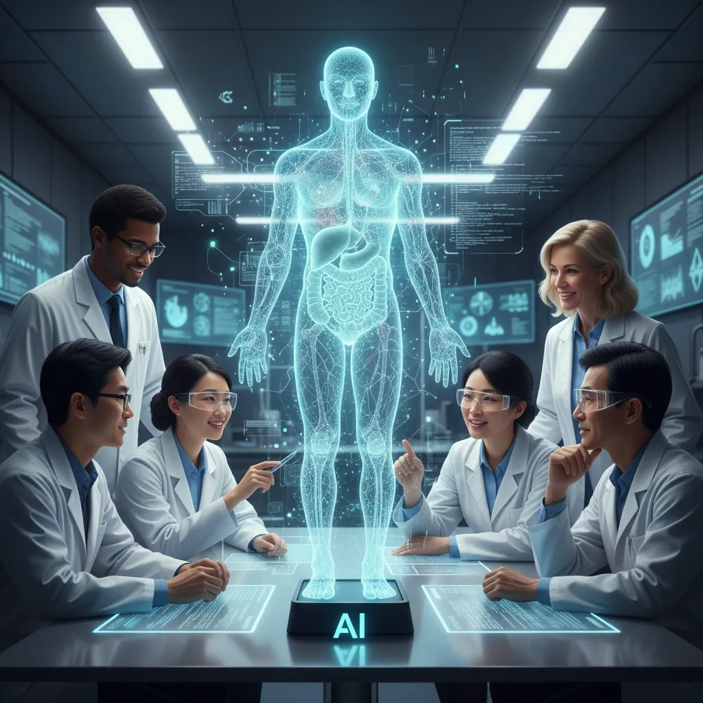 Researchers collaborating on AI biological models