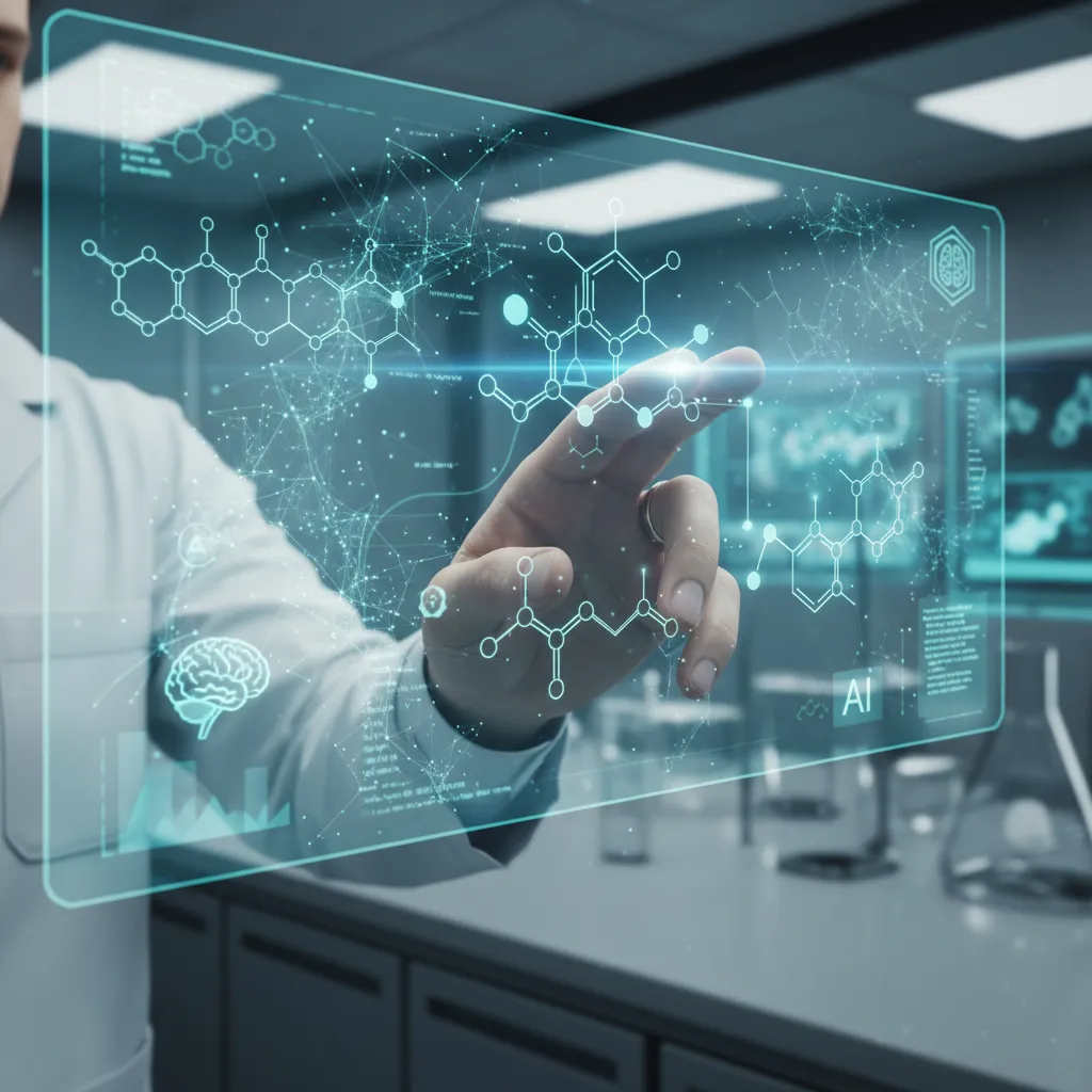 Scientist interacting with holographic drug interface