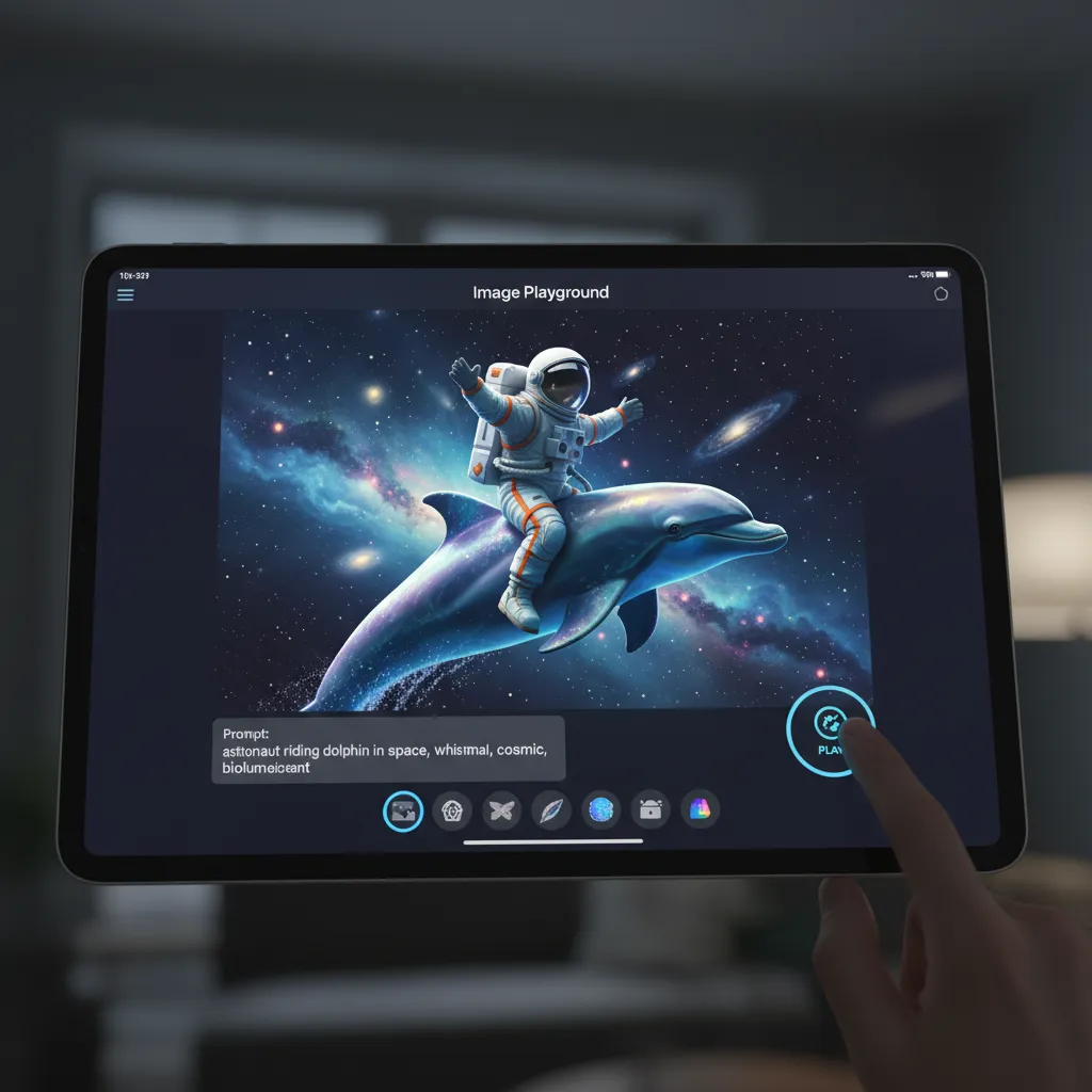 The Image Playground app on an Apple device creating a surreal piece of AI art.