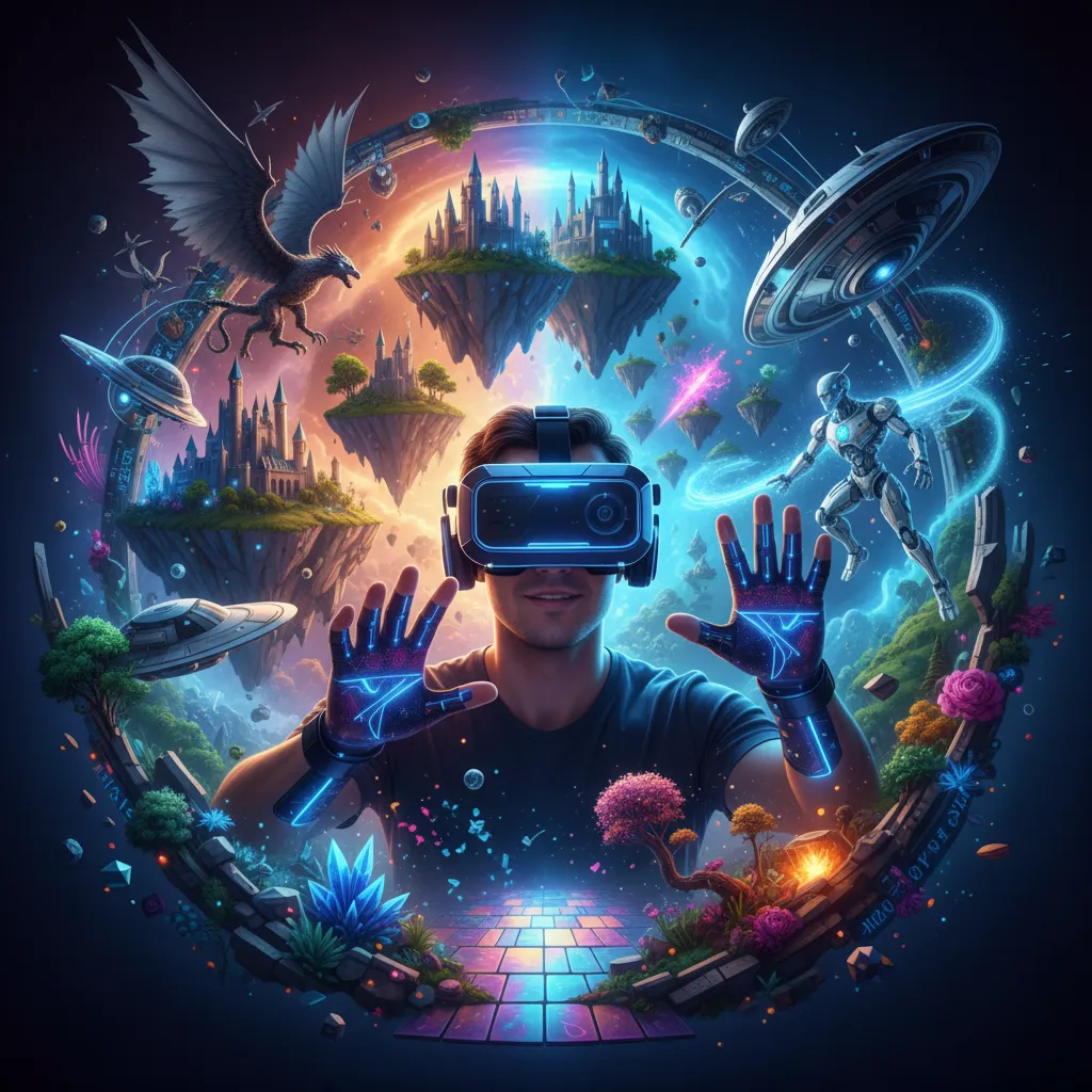 Person immersed in AI-generated interactive story via VR headset